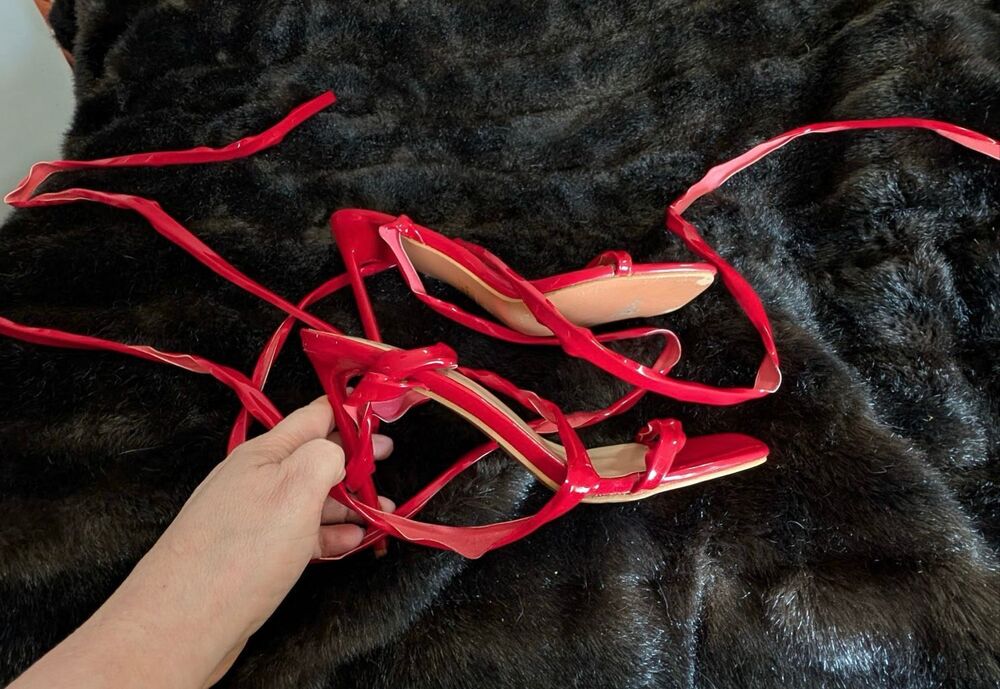 Lulus 9 Women Lenah Red Patent Lace-Up High Heel Sandals Lulus heels